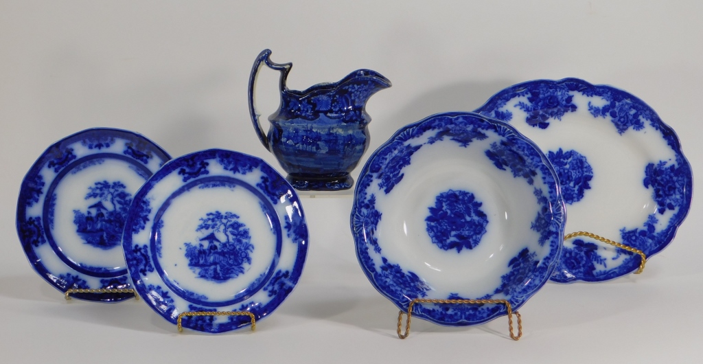 5 STAFFORDSHIRE FLOW BLUE LAFAYETTE