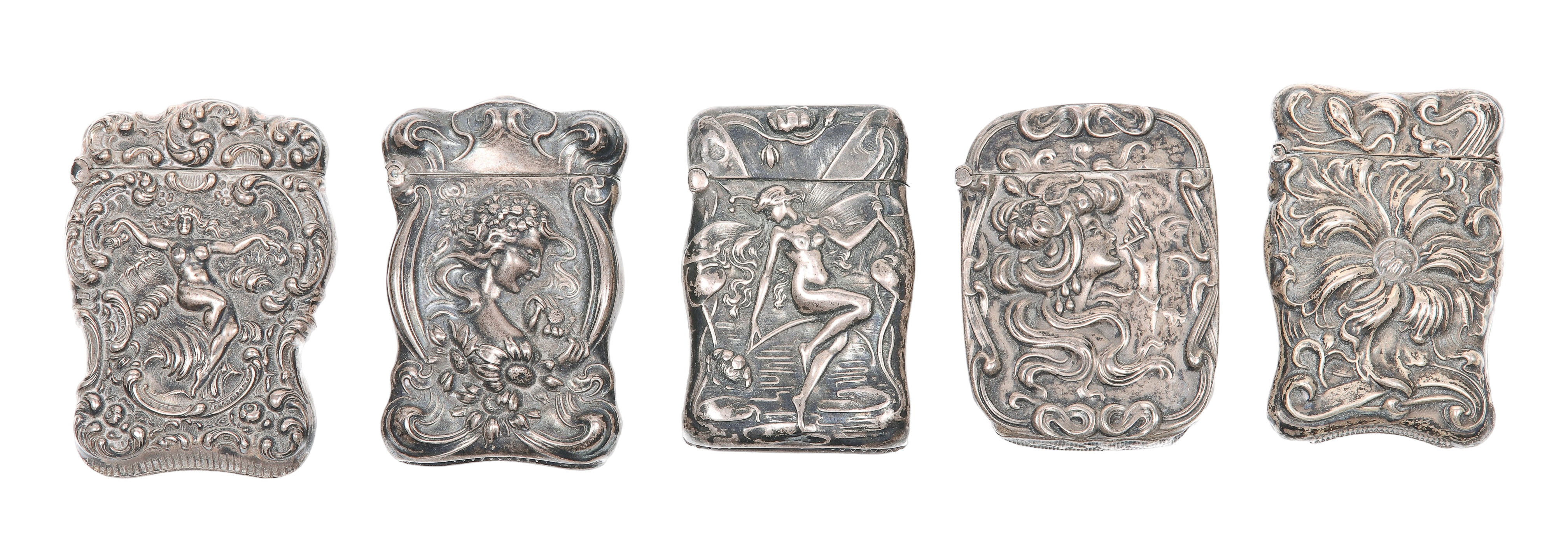 (5) Sterling repousse match cases