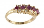 5 STONE RUBY RING: 14K yellow