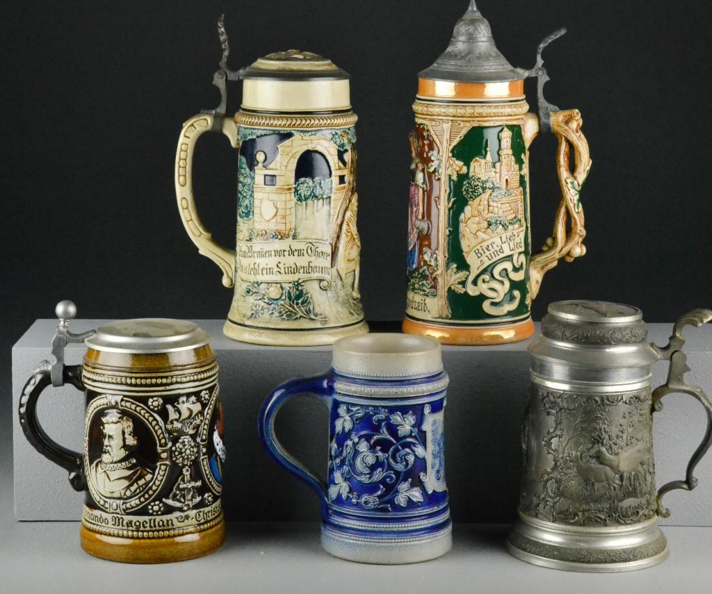 (5) Stoneware & Pewter Beer