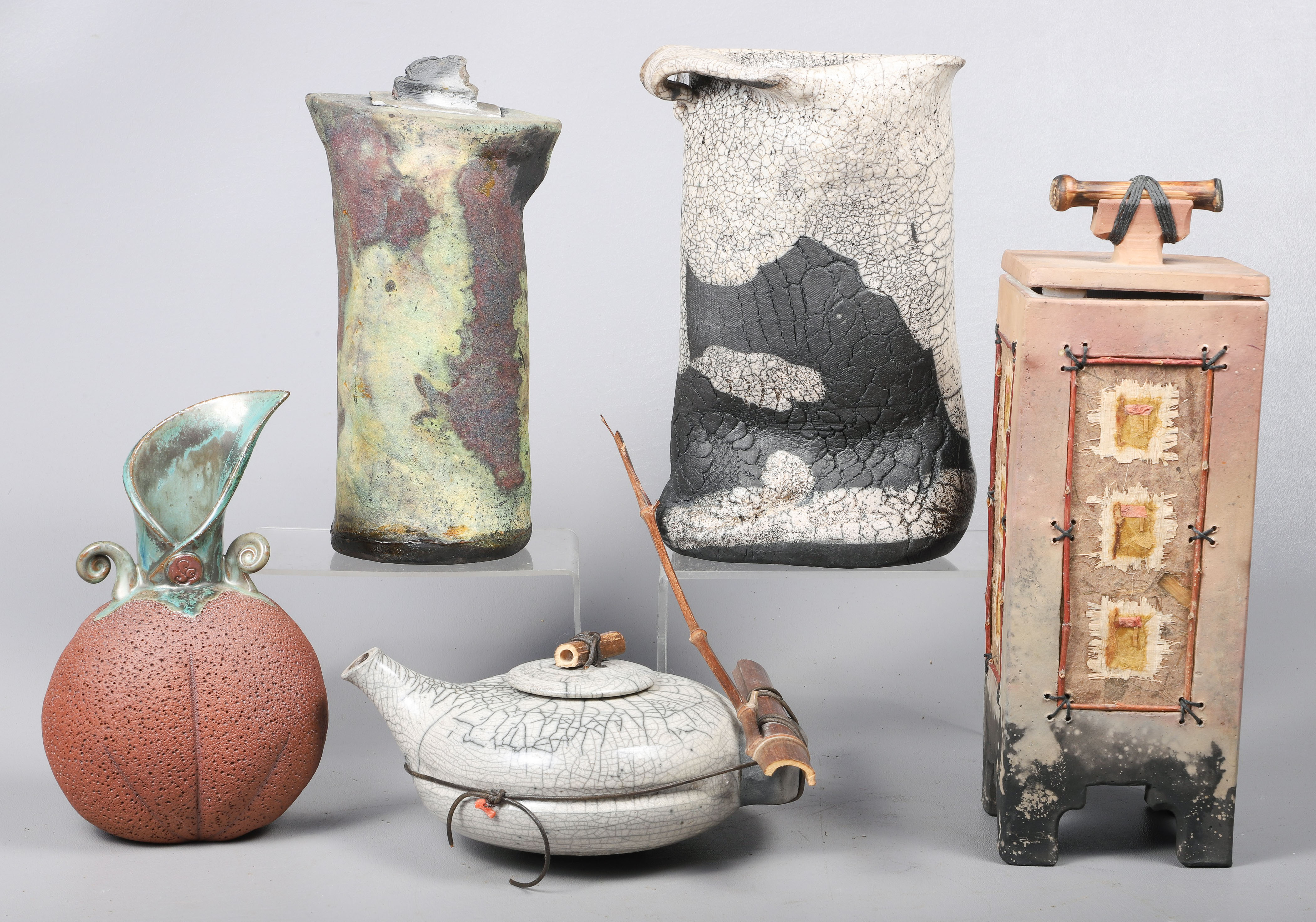 (5) Studio pottery vases and