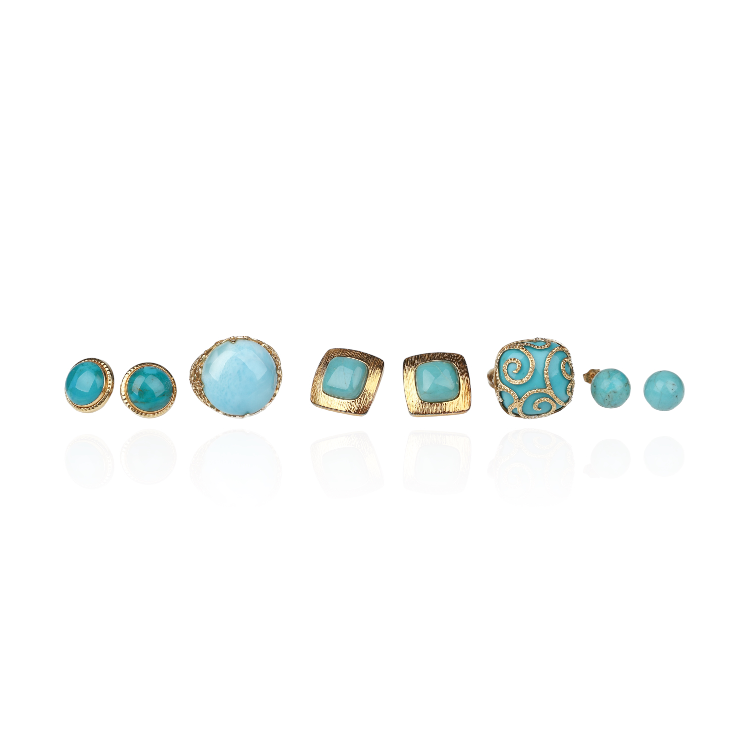 (5) Turquoise and Larimar Rings and