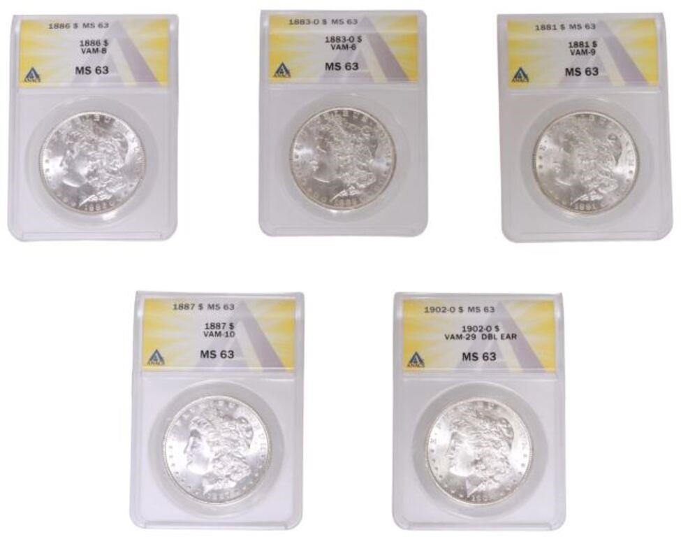 (5) US MORGAN SILVER DOLLARS, ANACS