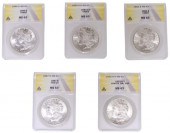 (5) US MORGAN SILVER DOLLARS,