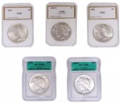 (5) US PEACE SILVER DOLLARS, A