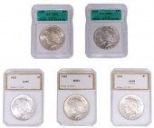 (5) US PEACE SILVER DOLLARS, M
