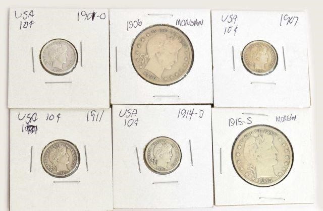 (5) U.S. SILVER COINS, BARBER DIMES