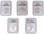 (5) US SILVER EAGLE $1 COIN, E