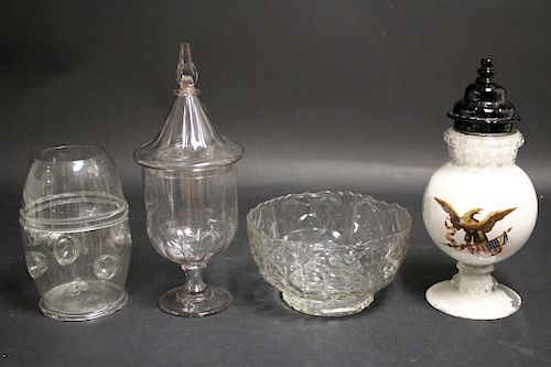 5 VARIOUS AMERICAN GLASS ITEMS,