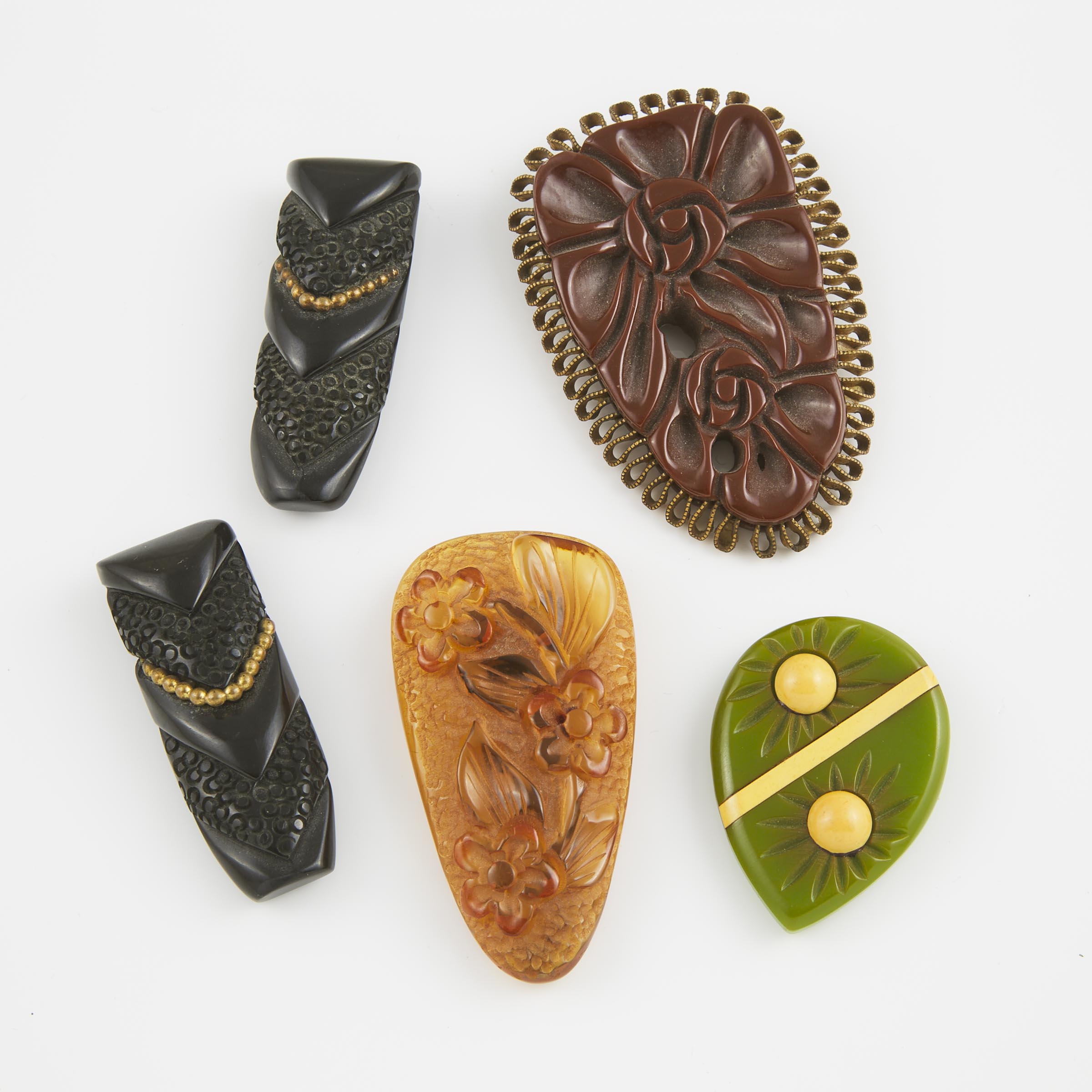 5 Various Bakelite Clips And