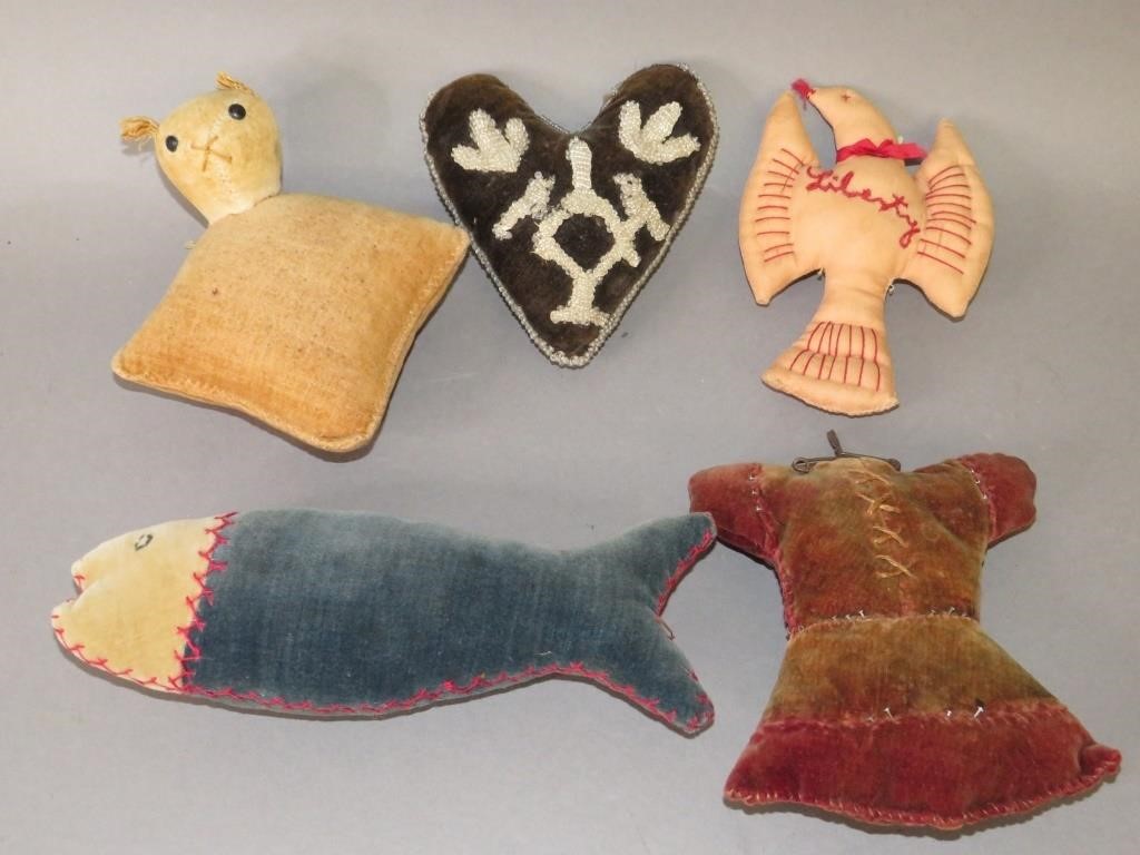 5 VARIOUS FIGURAL PIN CUSHIONSca.