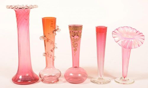 5 VARIOUS VICTORIAN CRANBERRY ART