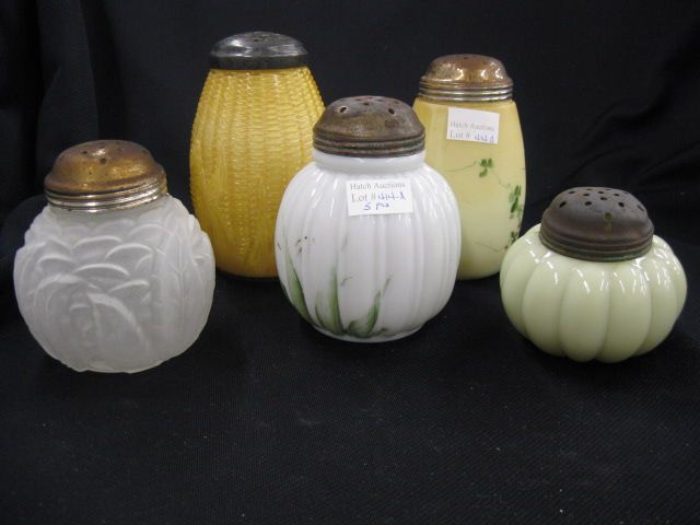 5 Victorian Art Glass Muffineers or