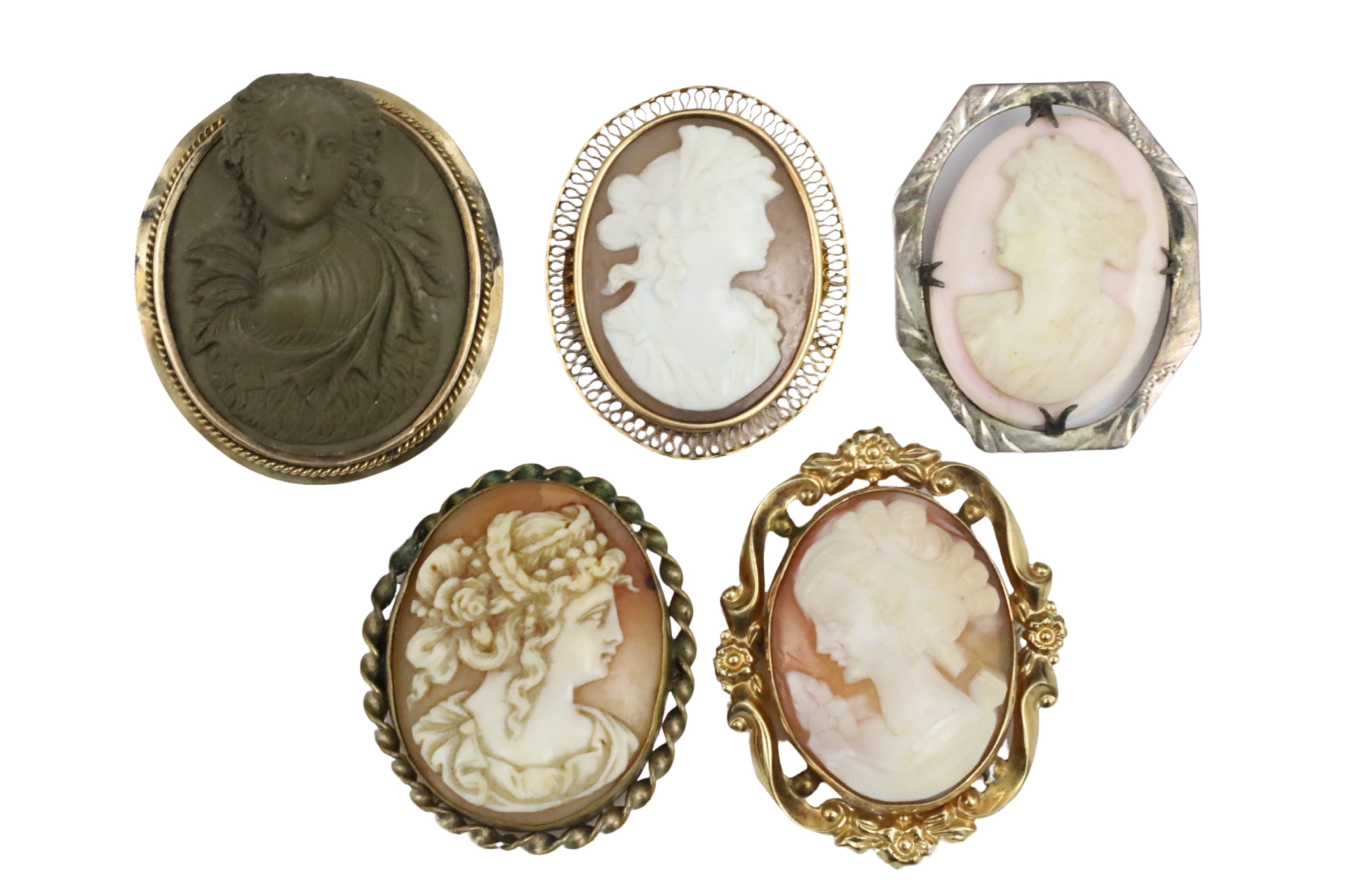 5 VICTORIAN CAMEO BROOCH PINS 5