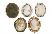 5 VICTORIAN CAMEO BROOCH PINS