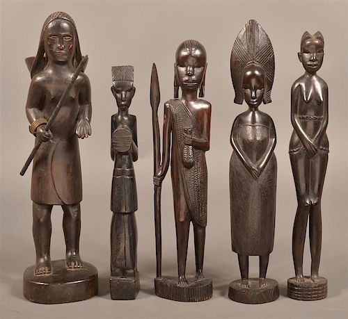 5 VINTAGE AFRICAN EBONY FIGURAL