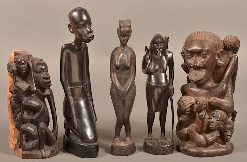 5 VINTAGE AFRICAN EBONY FIGURAL