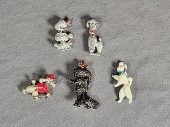5 vintage costume poodle pins