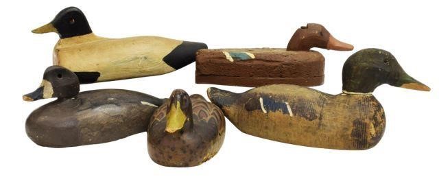 (5) VINTAGE HAND-CARVED DUCK