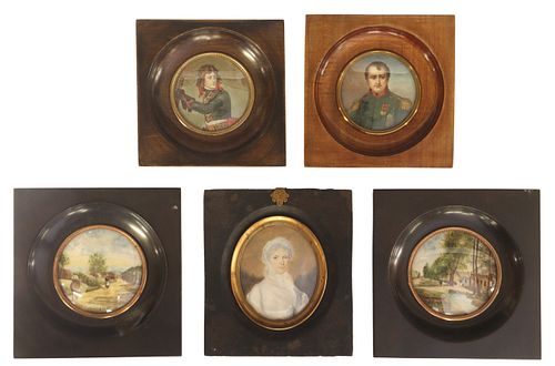 (5) WATERCOLOR MINIATURE PAINTINGS,