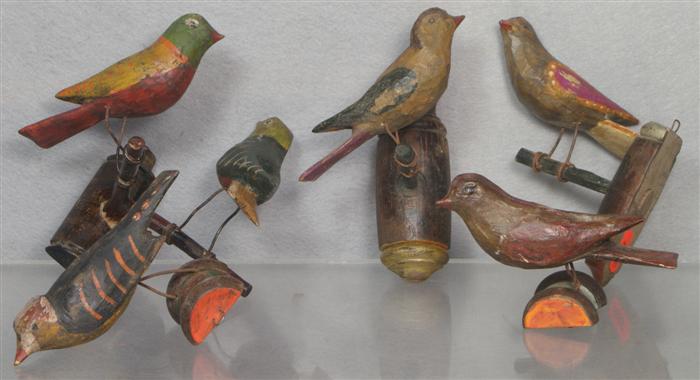 5 whimsical carved and painted wood