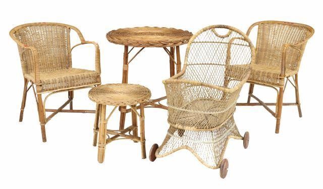 (5) WICKER GROUP: CHAIRS, TABLES
