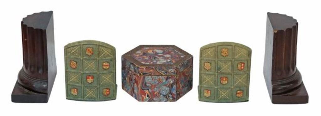 (5) WOOD & EMBOSSED LEATHER