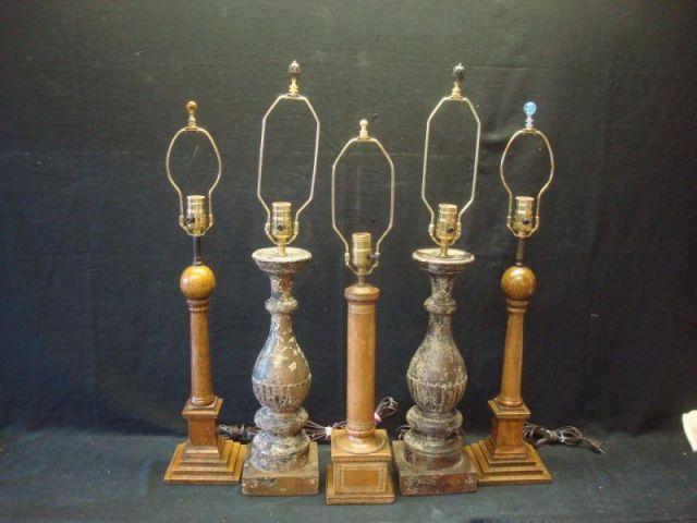 5 Wood Lamps. 1 pair of pillar