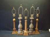 5 Wood Lamps. 1 pair of pillar