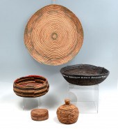 5 WOVEN BASKETS: 1) Open bowl