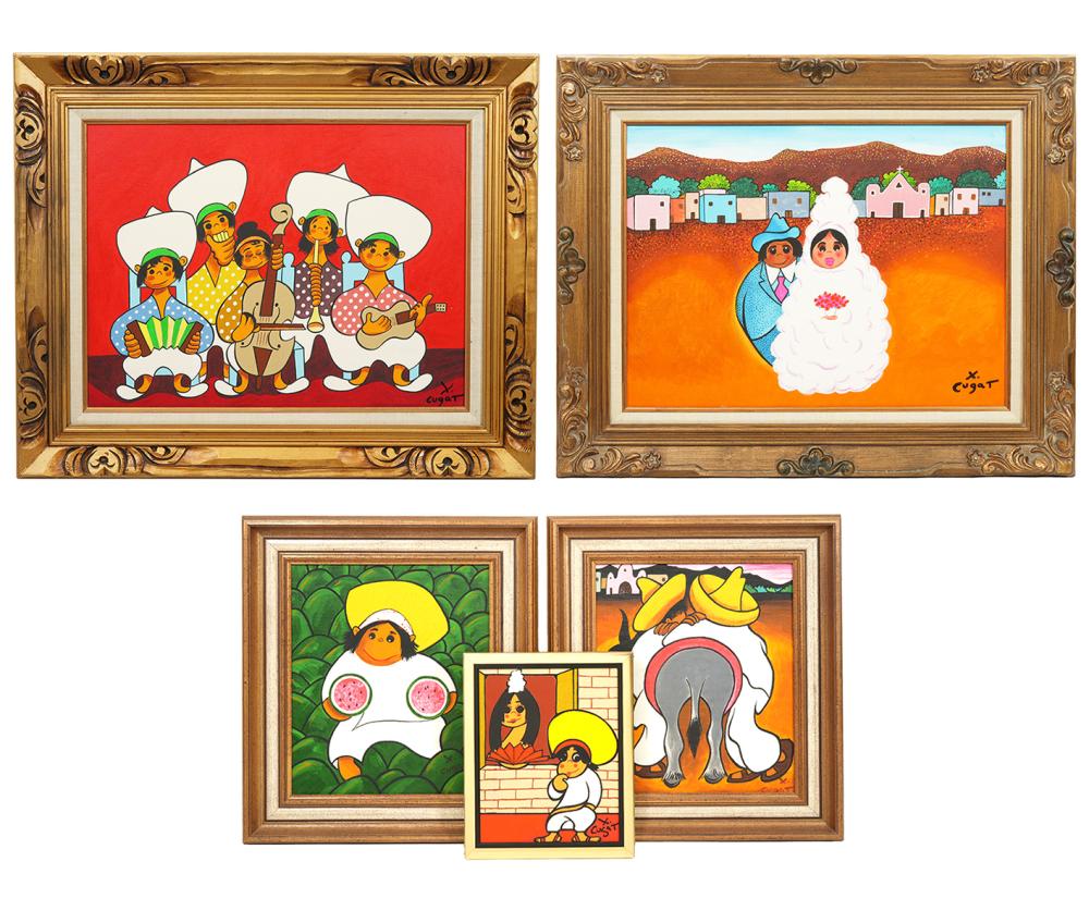 5 XAVIER CUGAT PAINTINGS OIL ON