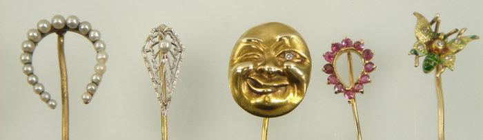 5 YG stick pins, unm 14K Diamond