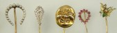 5 YG stick pins, unm 14K Diamo