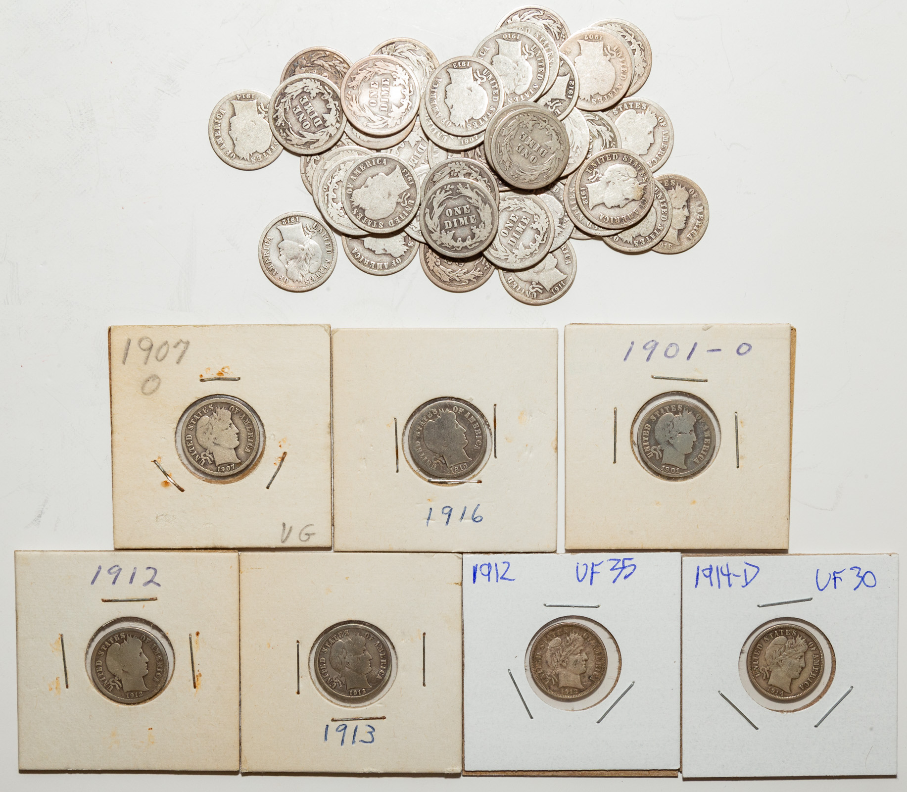 50 BARBER DIMES WITH SEVERAL VF'S