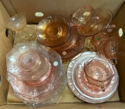 (50+) Pcs pink glass dinnerware,