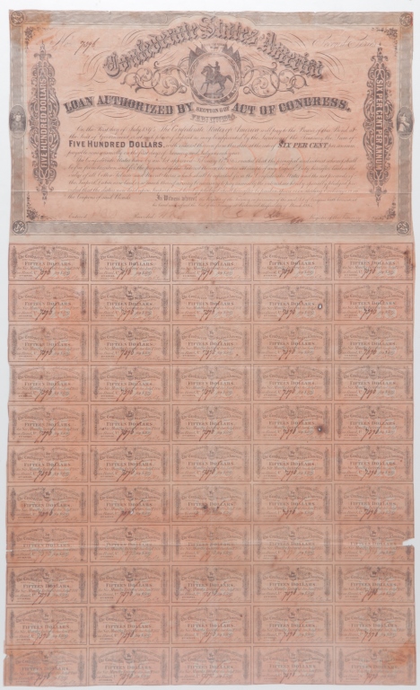 $500 SHEET OF CONFEDERATE FIFTEEN
