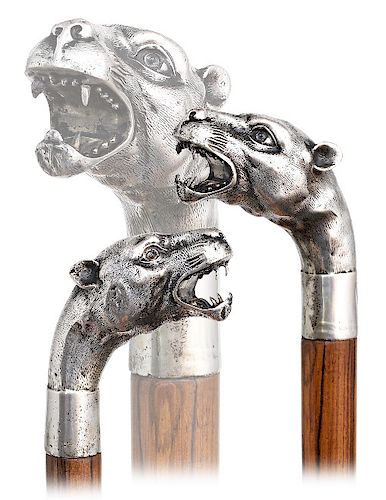 51. SILVER PANTHER CANE -CA. 1900