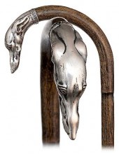 55. SILVER DOG HEAD CANE -CA.