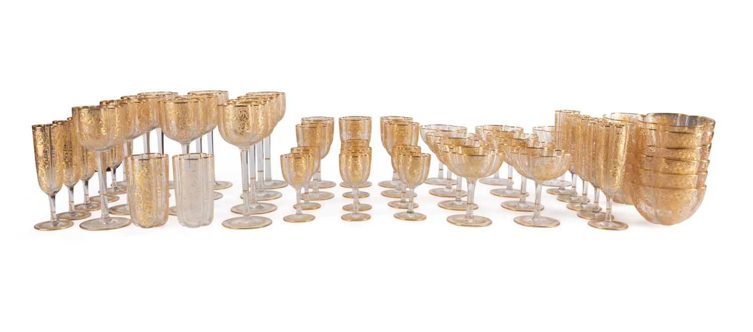 57PC MOSER GILT GLASS STEMWARE &
