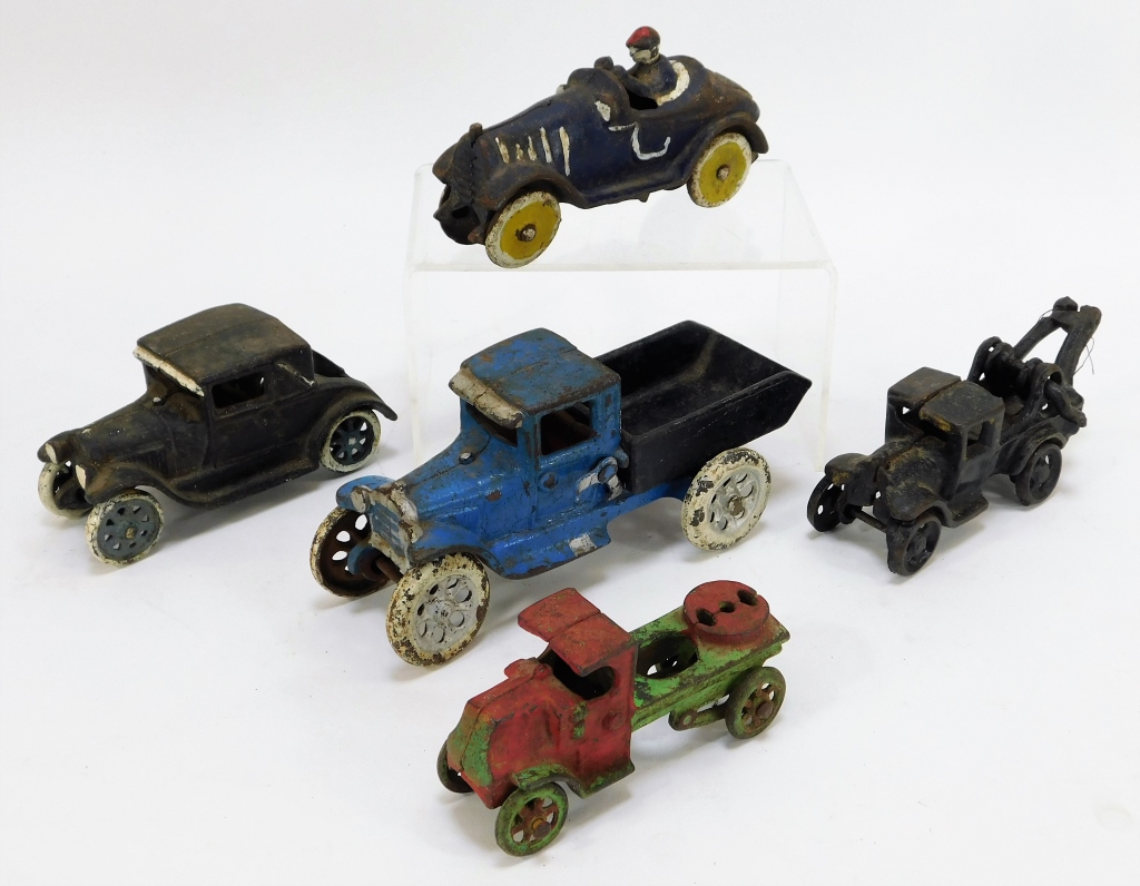 5PC ANTIQUE CAST IRON TOY CAR TRUCK