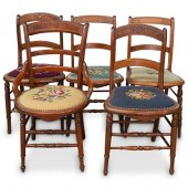 (5PC) ANTIQUE NEEDLEPOINT CHAI