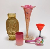 5PC BOHEMIAN ART GLASS VASE &