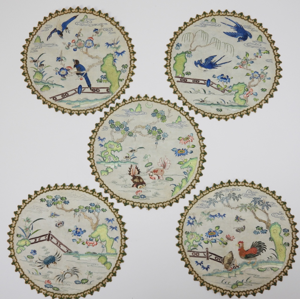 5PC CHINESE PICTORIAL EMBROIDERED