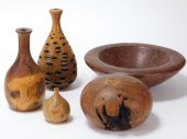 5PC HAWAIIAN TURNED WOOD VASES