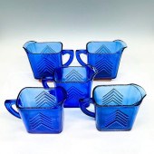 5PC HAZEL ATLAS BLUE CHEVRON R