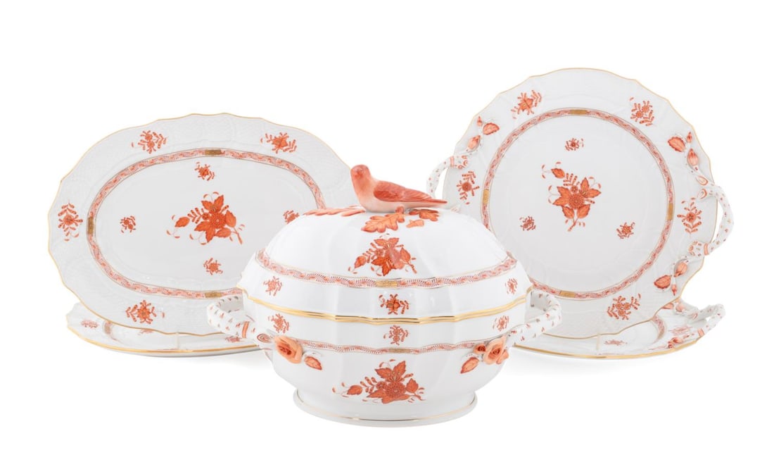 5PC HEREND 'CHINESE BOUQUET RUST'