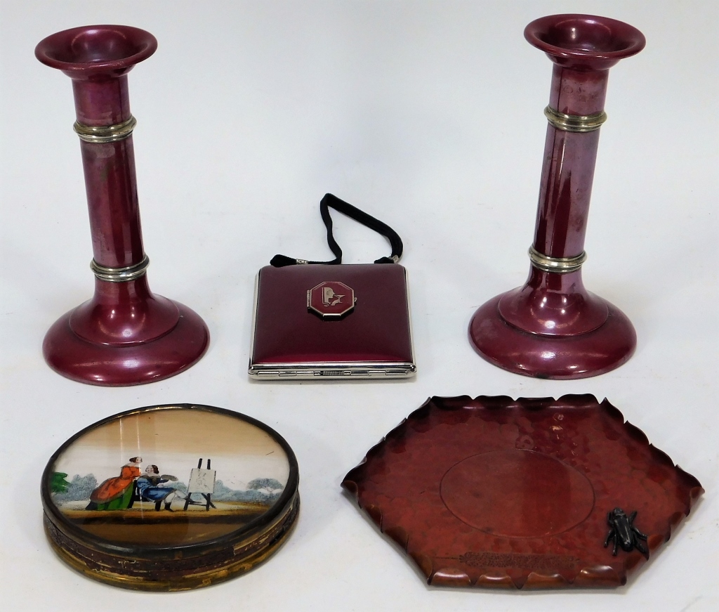 5PC LADY'S VANITY ENAMELED SILVER
