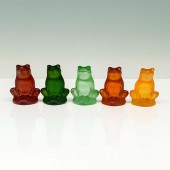 5PC LALIQUE CRYSTAL FROG FIGUR