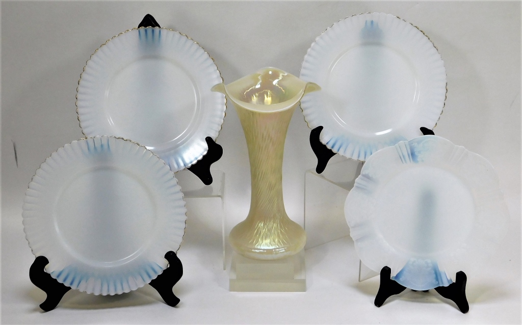 5PC OPALESCENT BOHEMIAN ART GLASS