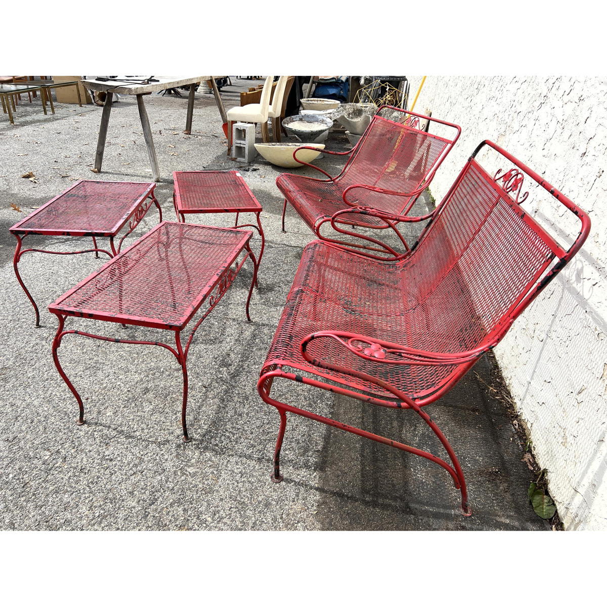 5pc Painted Red Iron Outdoor Set.